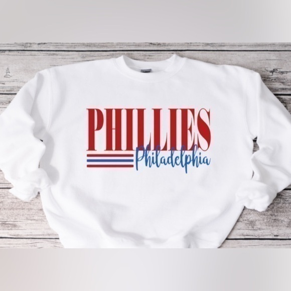 Gildan Tops - Phillies Striped Crewneck- white